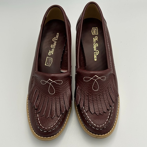 Vintage 1970s Leather Oxford Heels Fringed Kiltie Brown Academia Shoes Women's 6 - Picture 6 of 10